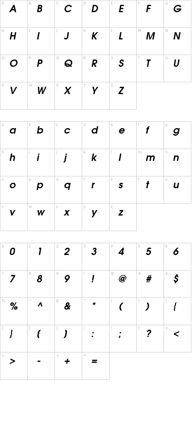 tr-avalon-bold-italic character map