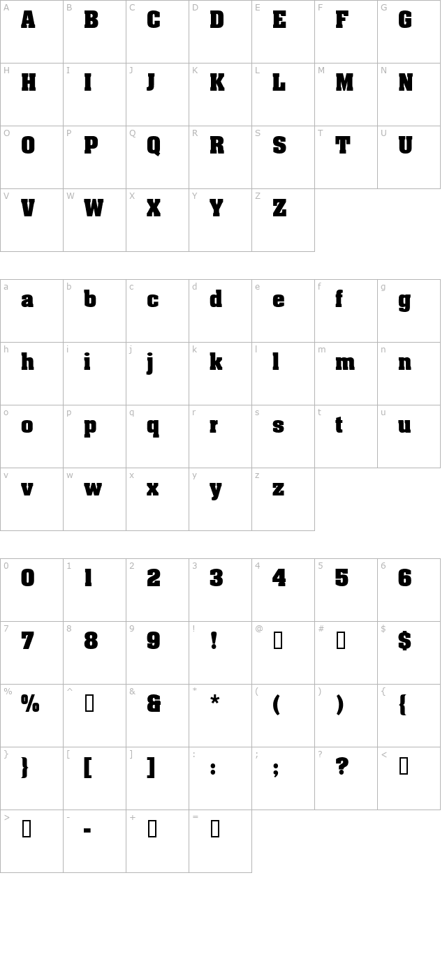 TR Bach Medium character map