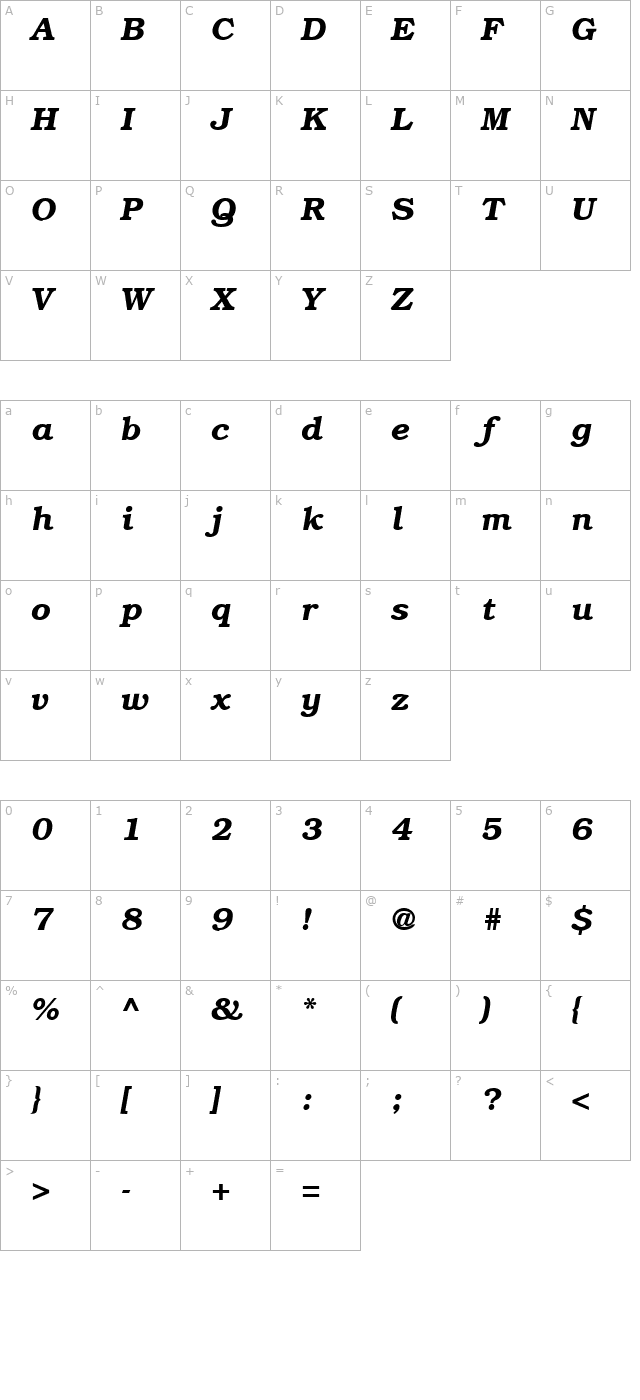 TR Bookman Bold Italic character map