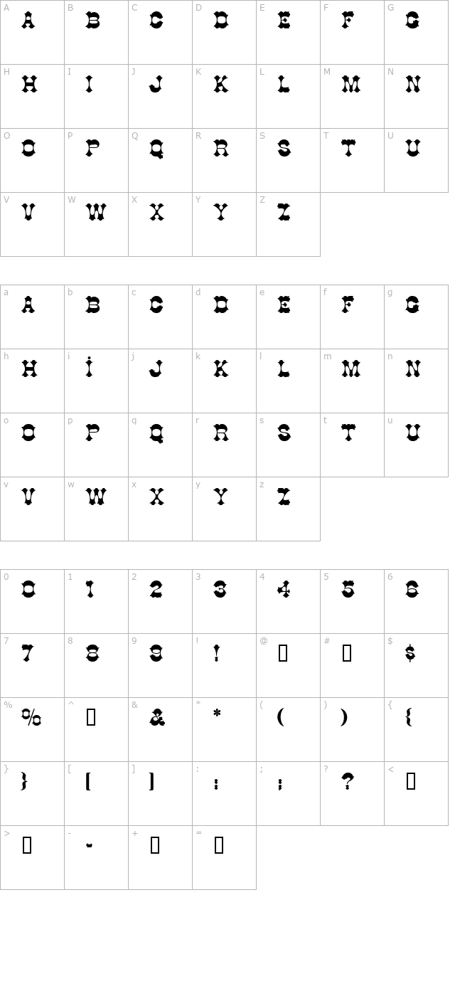 TR Cottage Plain character map