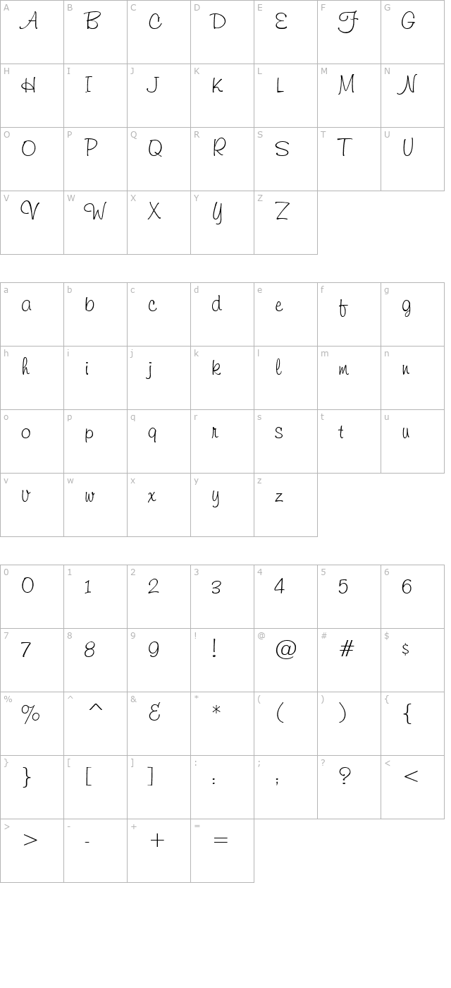 TR Freehand591 character map