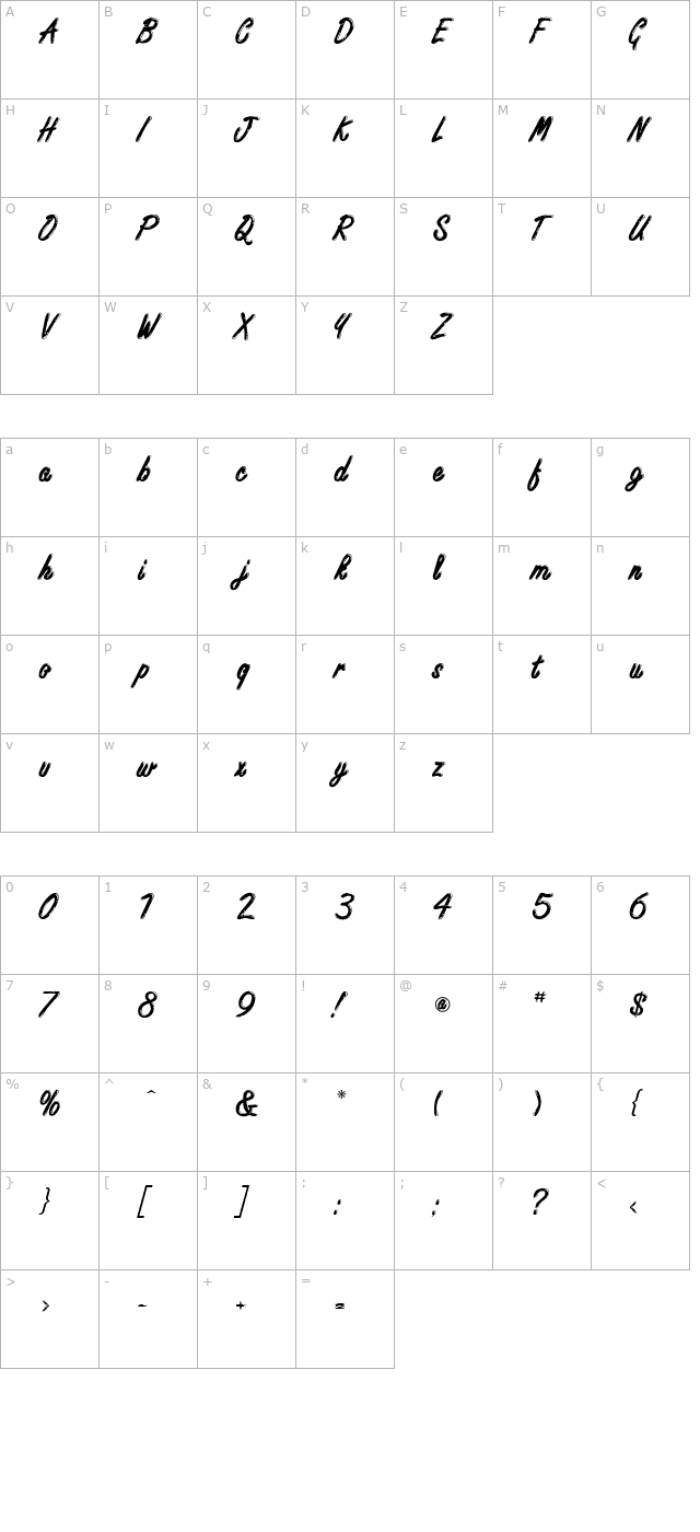 TR Freestyle Script Bold character map