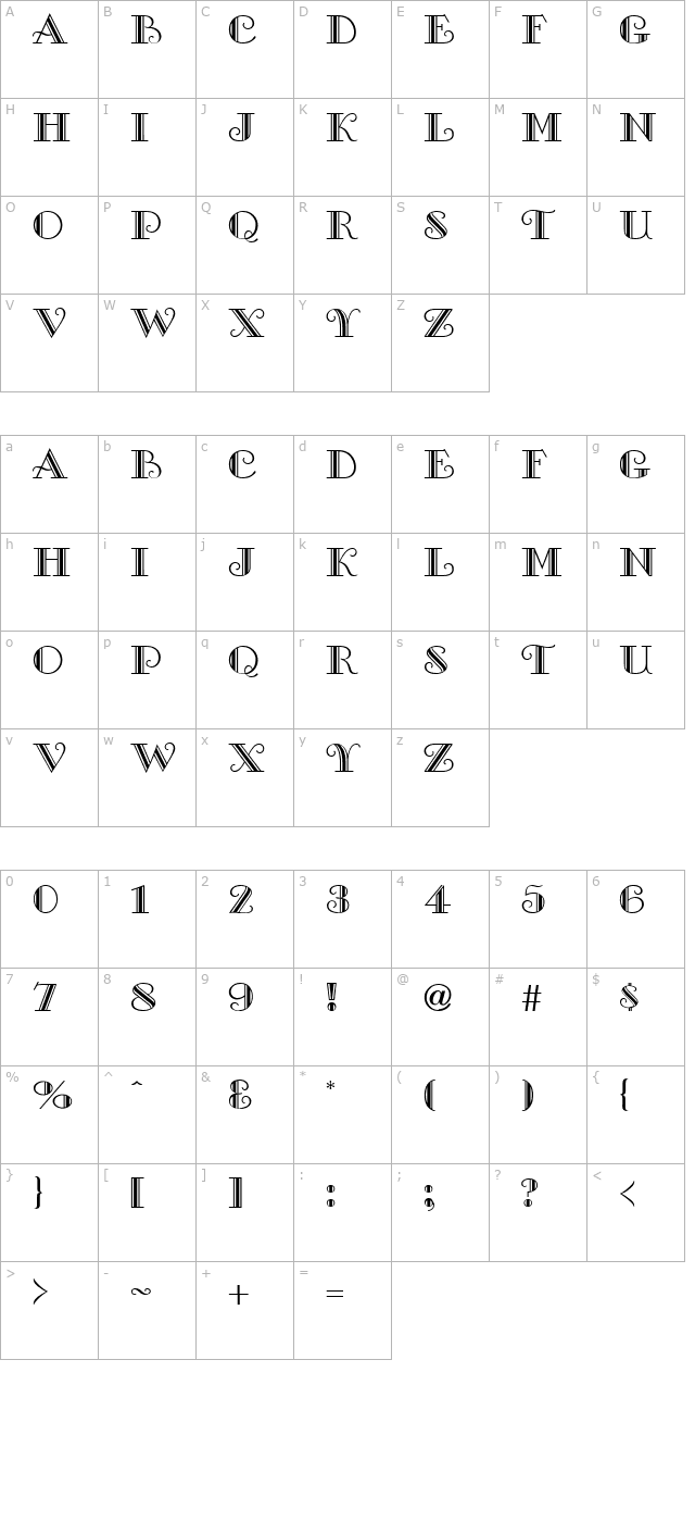 TR Galleria character map