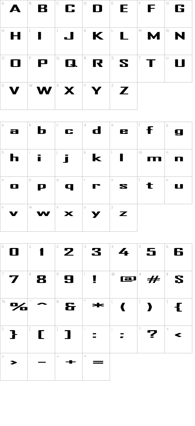 TR Heavy character map
