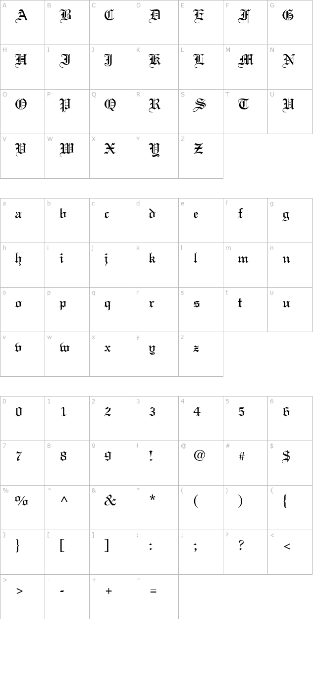 TR Lincoln Plain character map