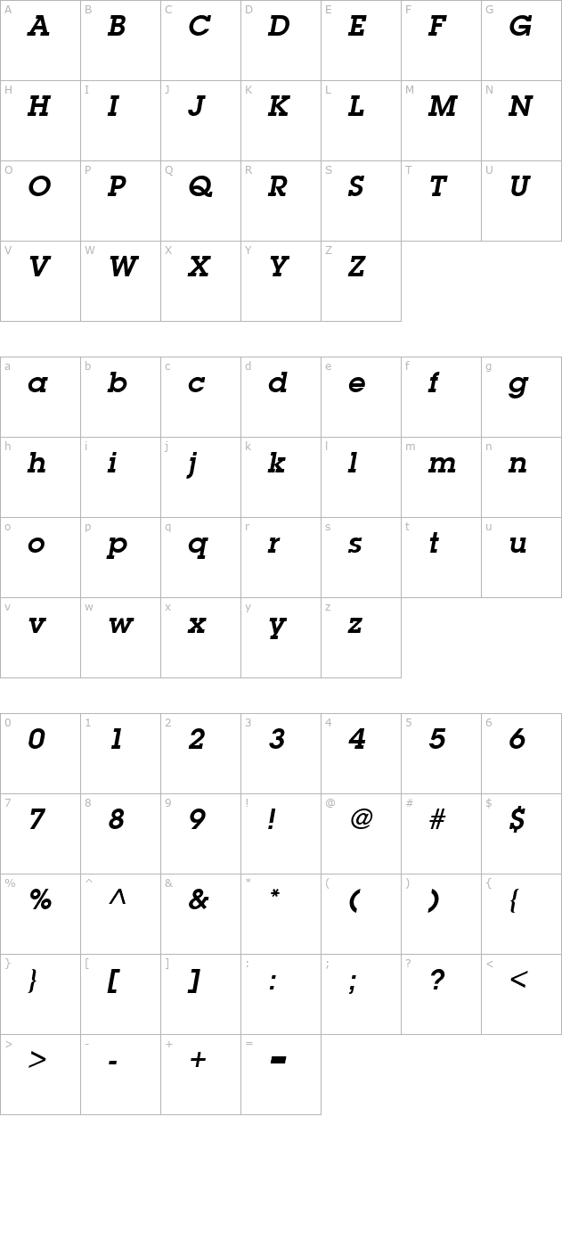 TR McLean Bold Italic character map