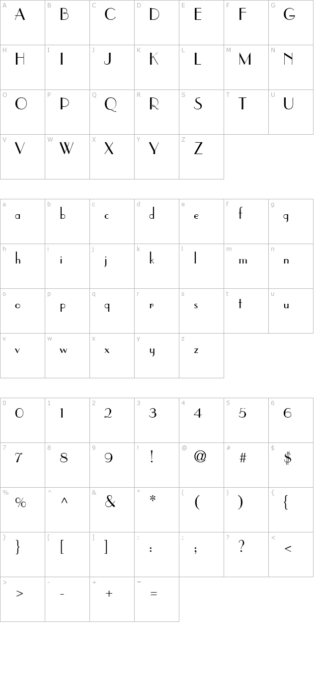 TR Paragon Plain character map