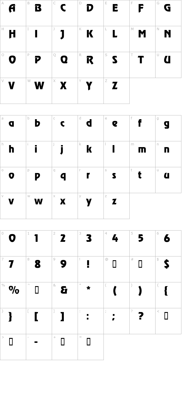 TR Renfrew Normal character map