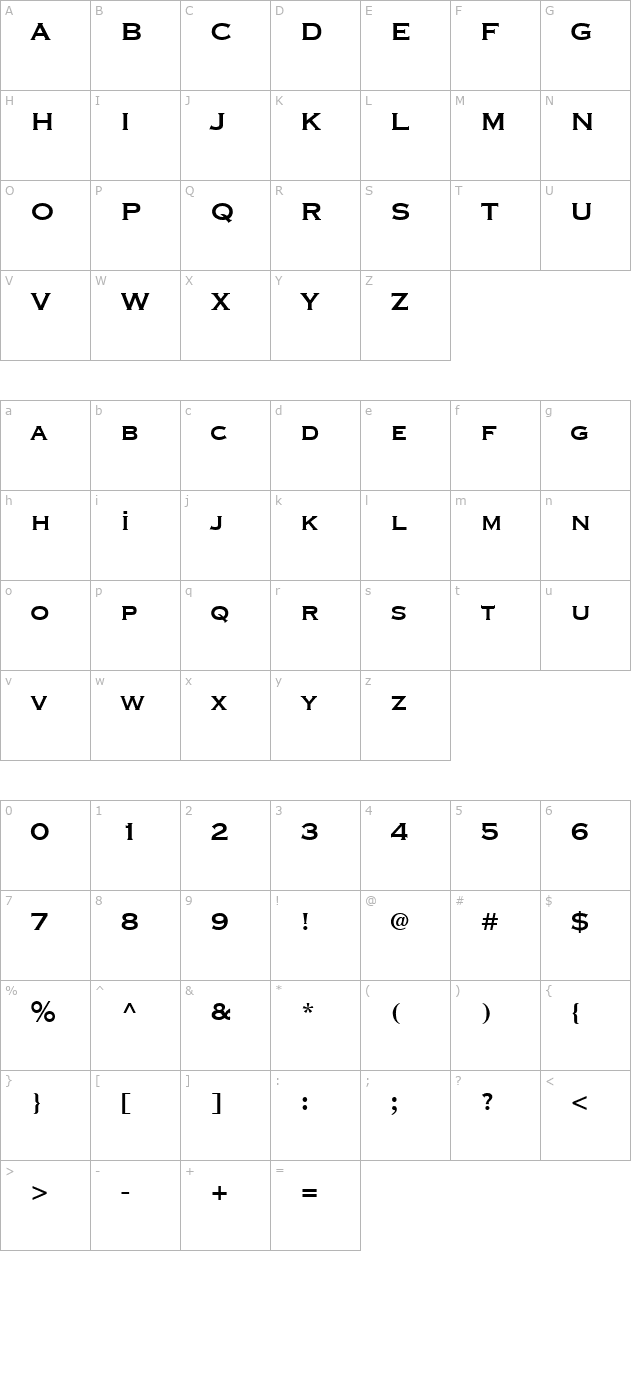 TR Schubert Bold character map