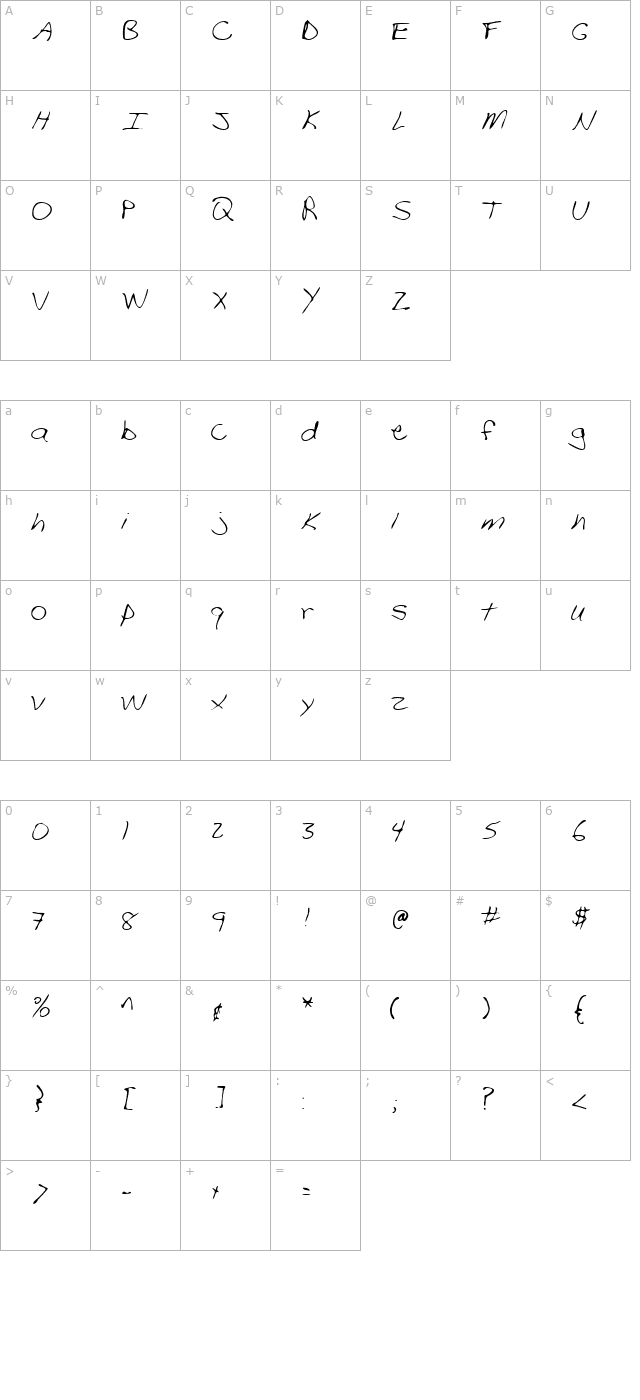 tracyshand-regular character map