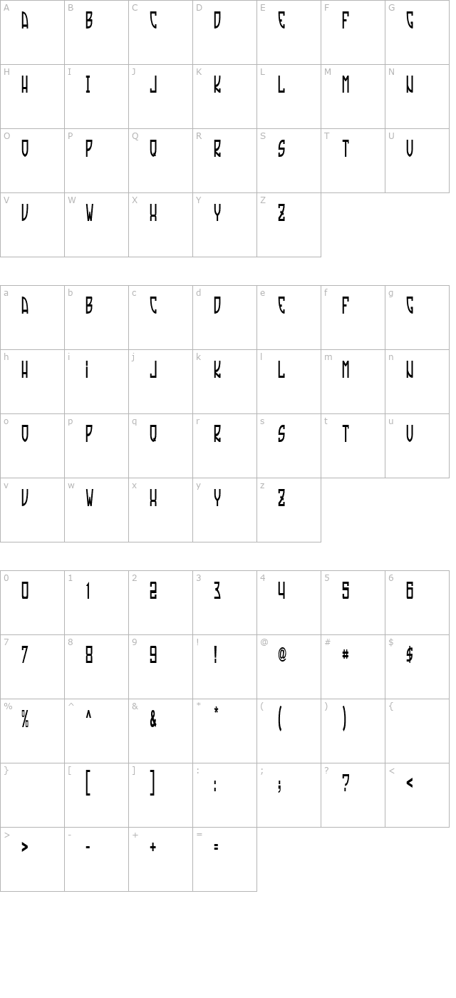 Tradizione Slim character map