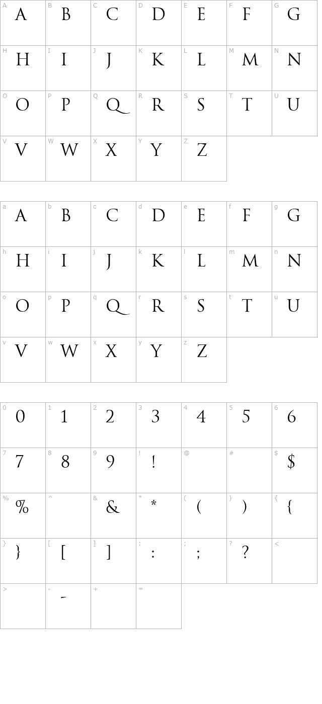 trajan-regular character map