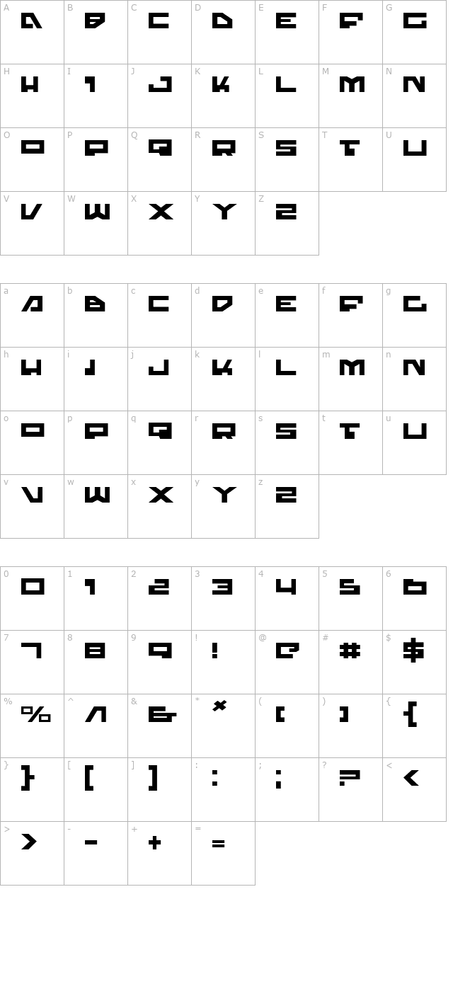 trajia-expanded character map