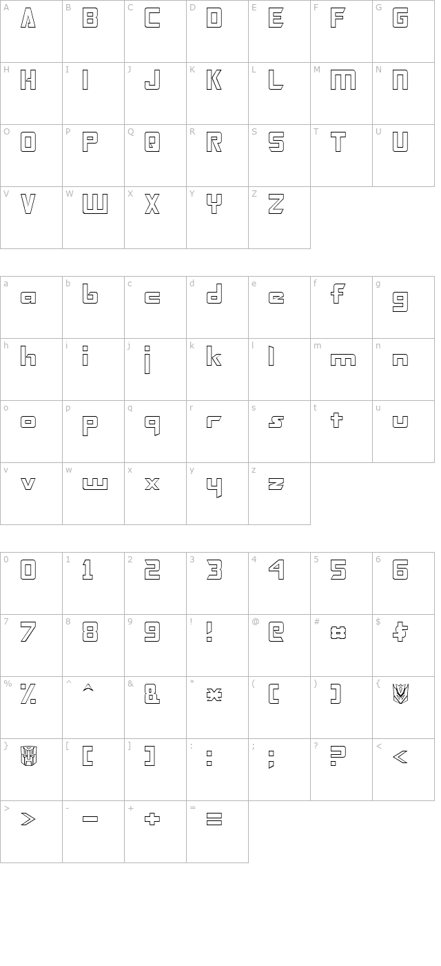 Transformers Hollow Normal character map