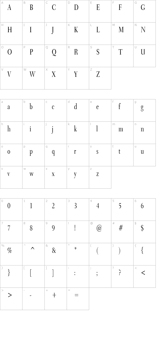 transit-condensed-normal character map