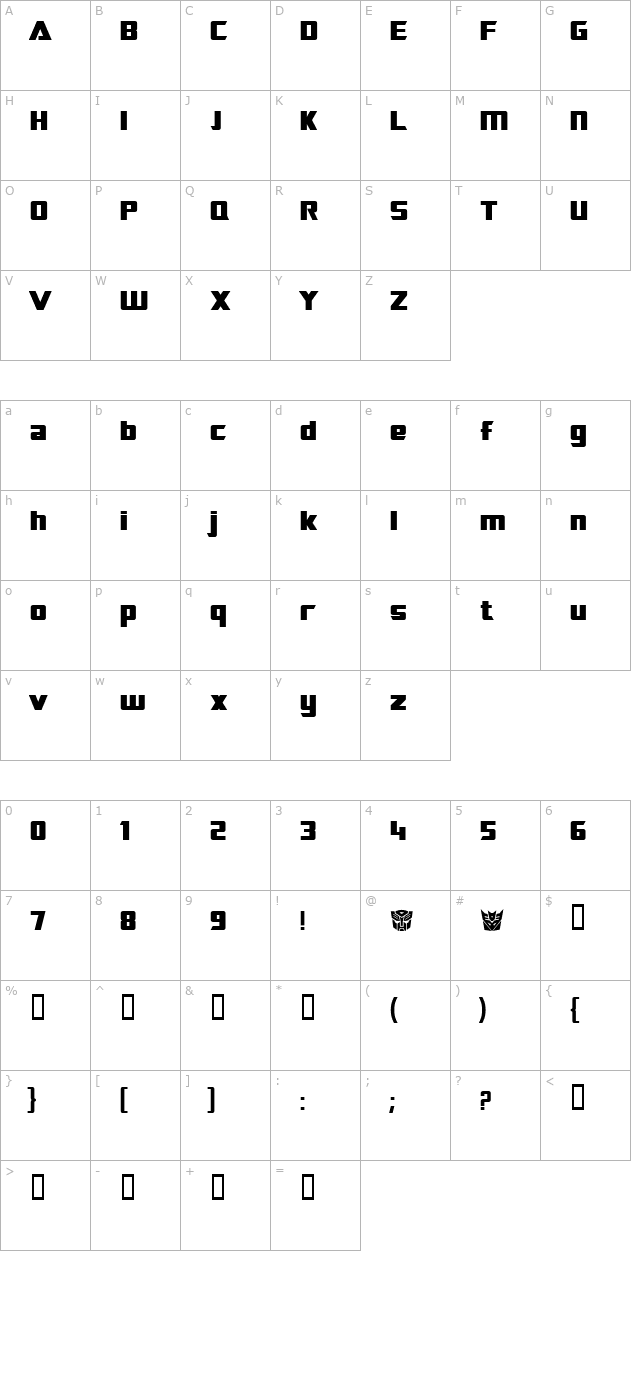 transrobotics-bold character map