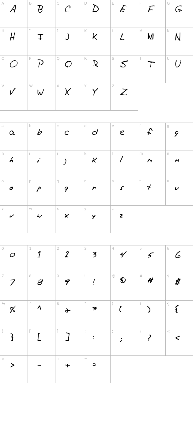 TrasksHand Regular character map