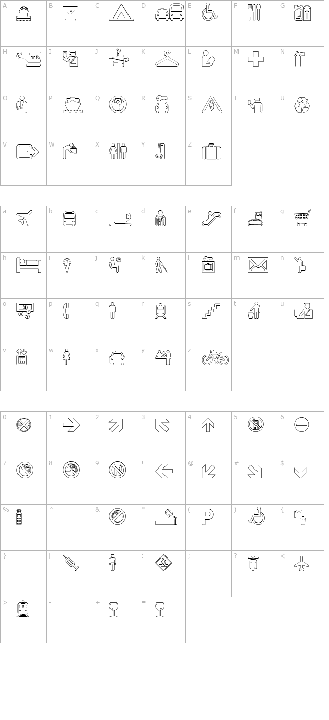 Travelcons Outline character map