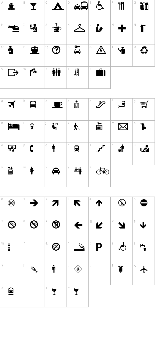 travelcons character map