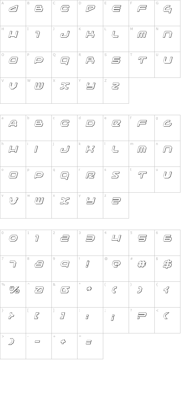 traveler-shadow-italic character map