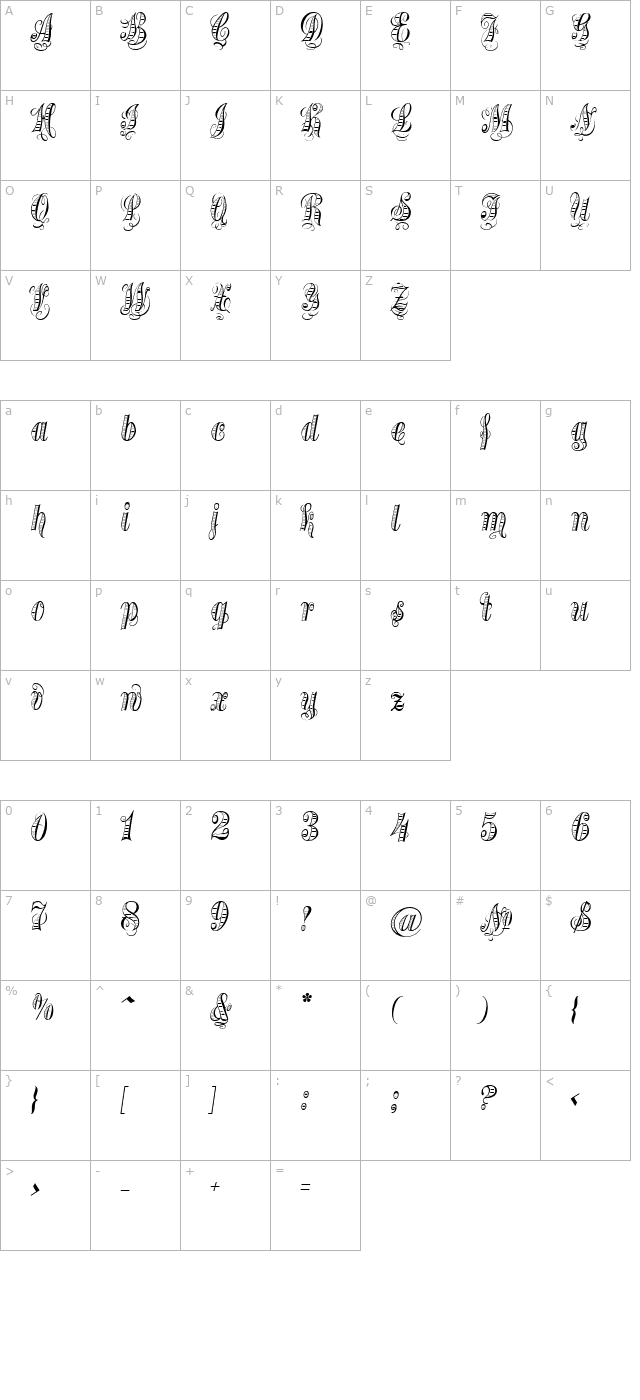 Treasury Gold character map