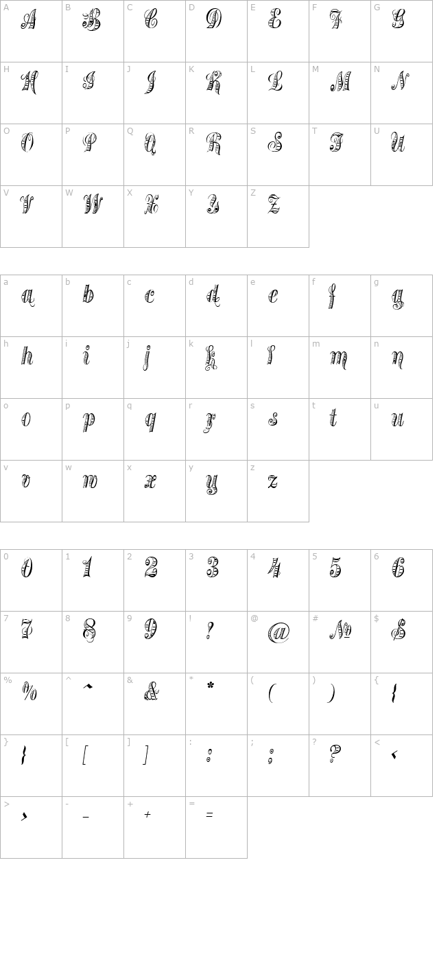 Treasury Platinum Alt character map