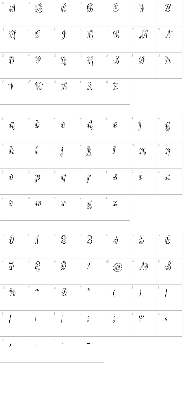 Treasury Silver Alt character map