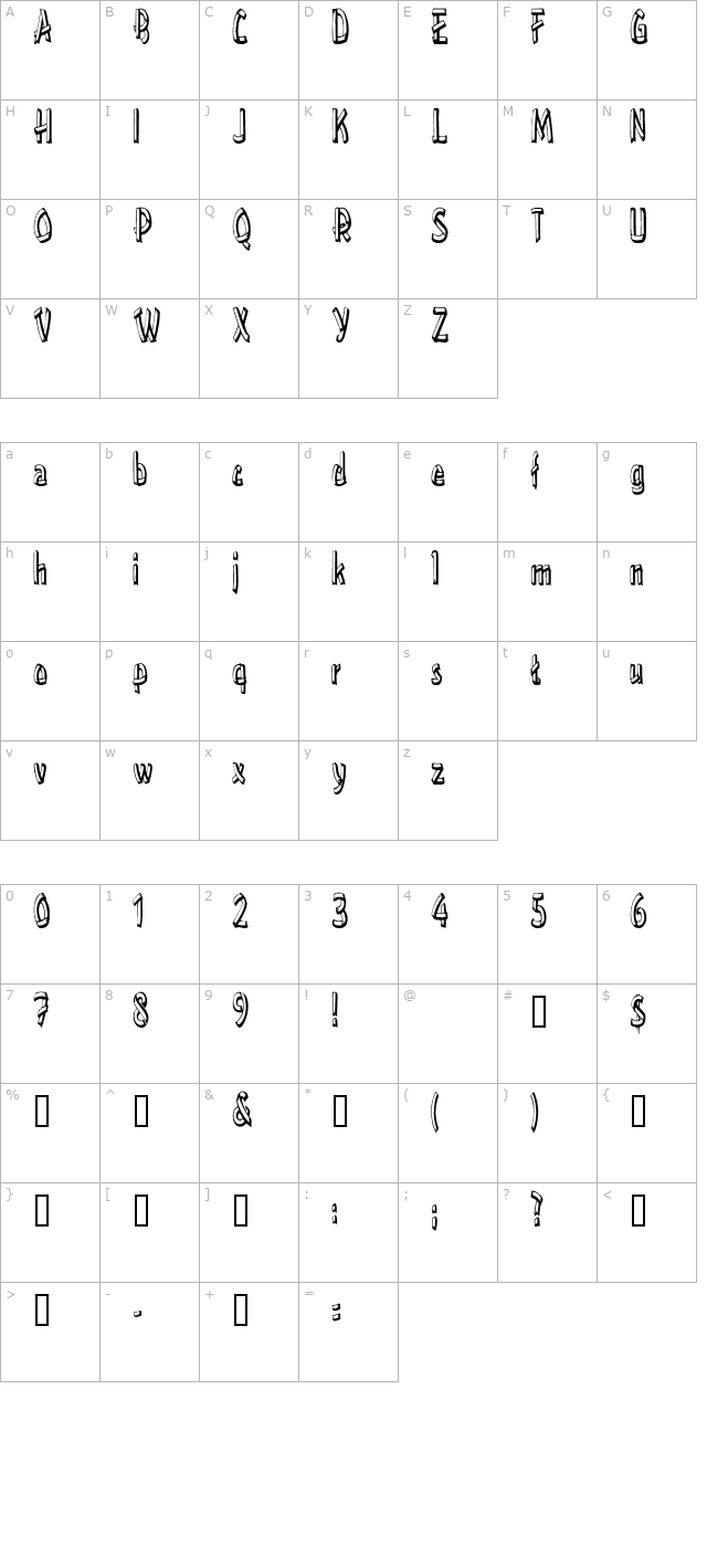 treehousecondensed character map