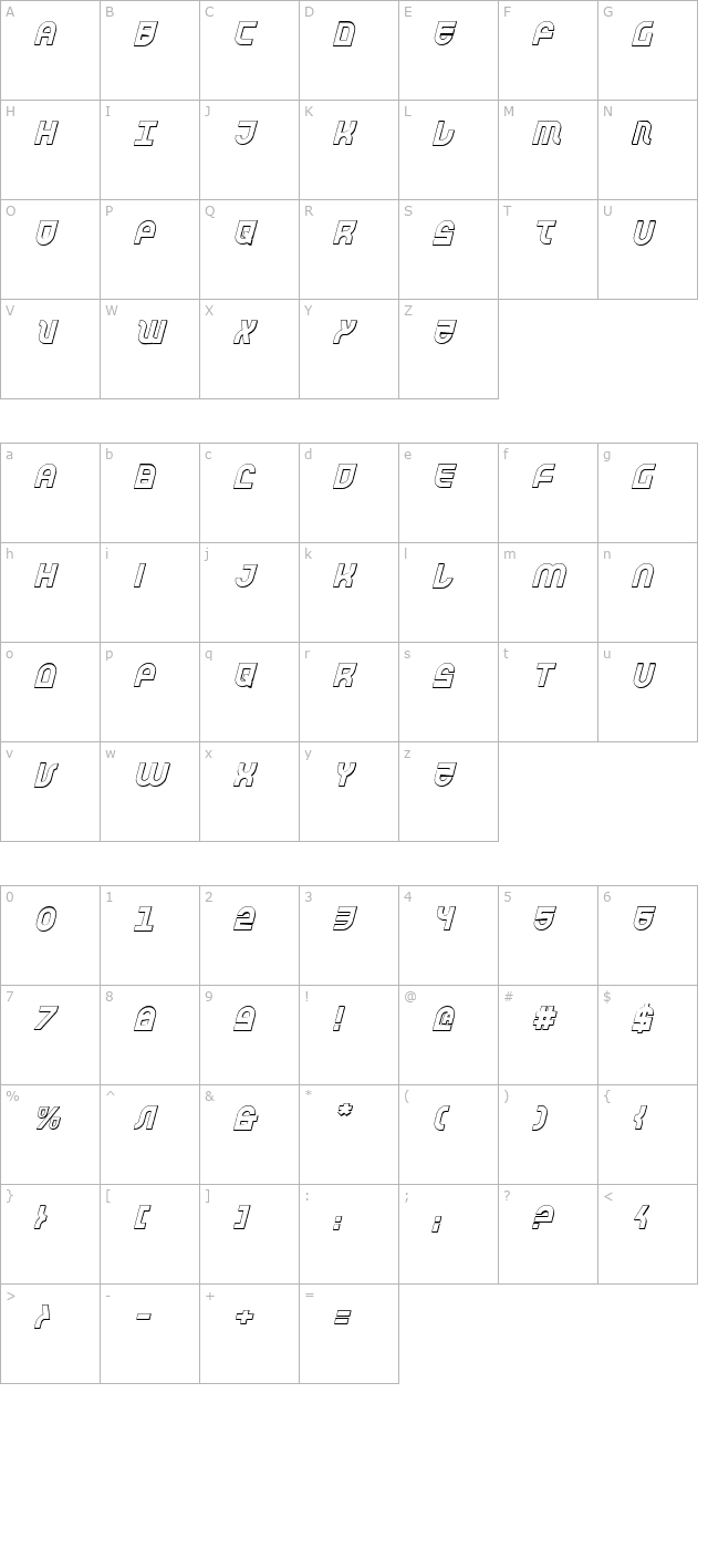 Trek Trooper 3D Italic character map