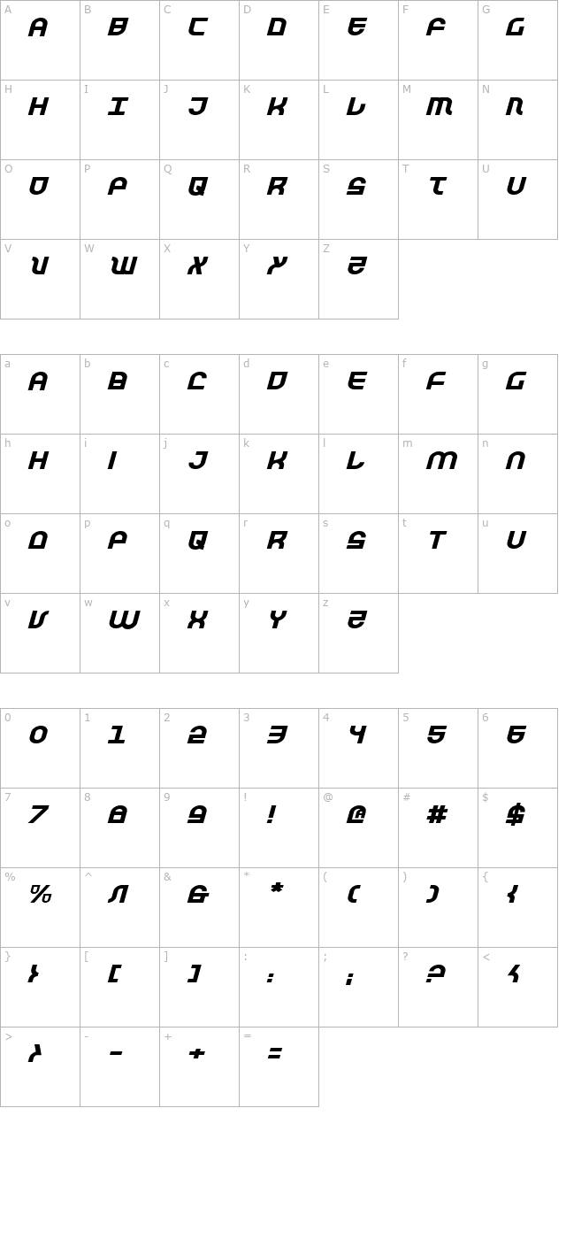 Trek Trooper Expanded Italic character map