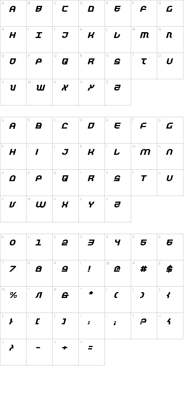 trek-trooper-expanded-italic character map