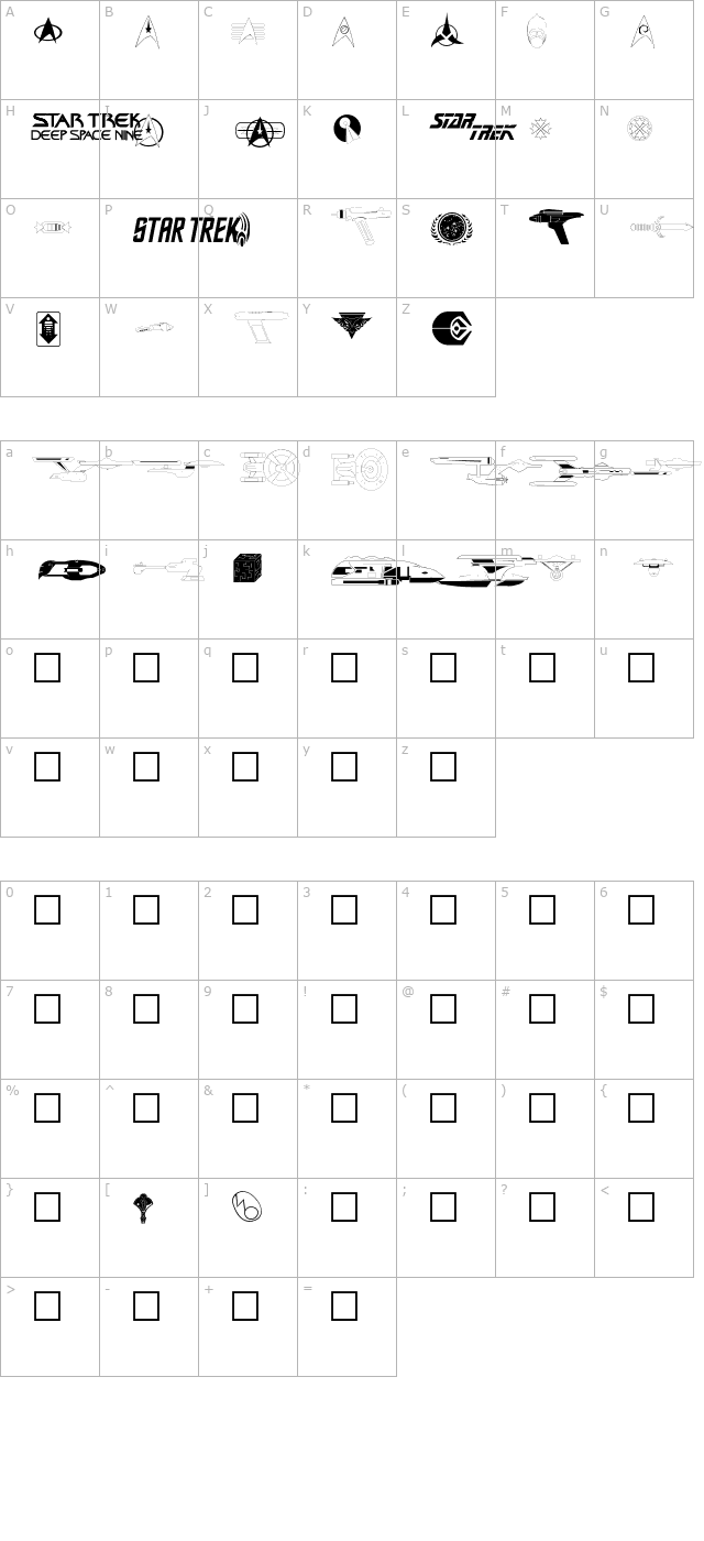 Trekbats character map