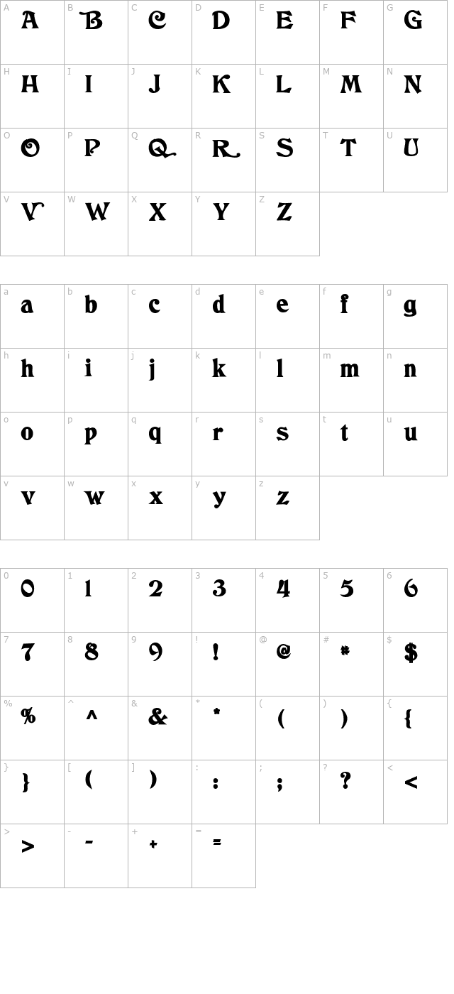 Tringle Bold character map