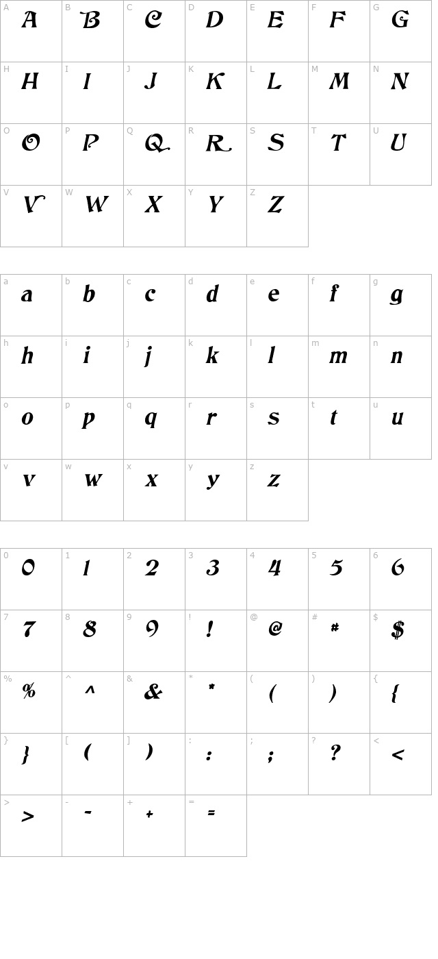 tringle-italic character map