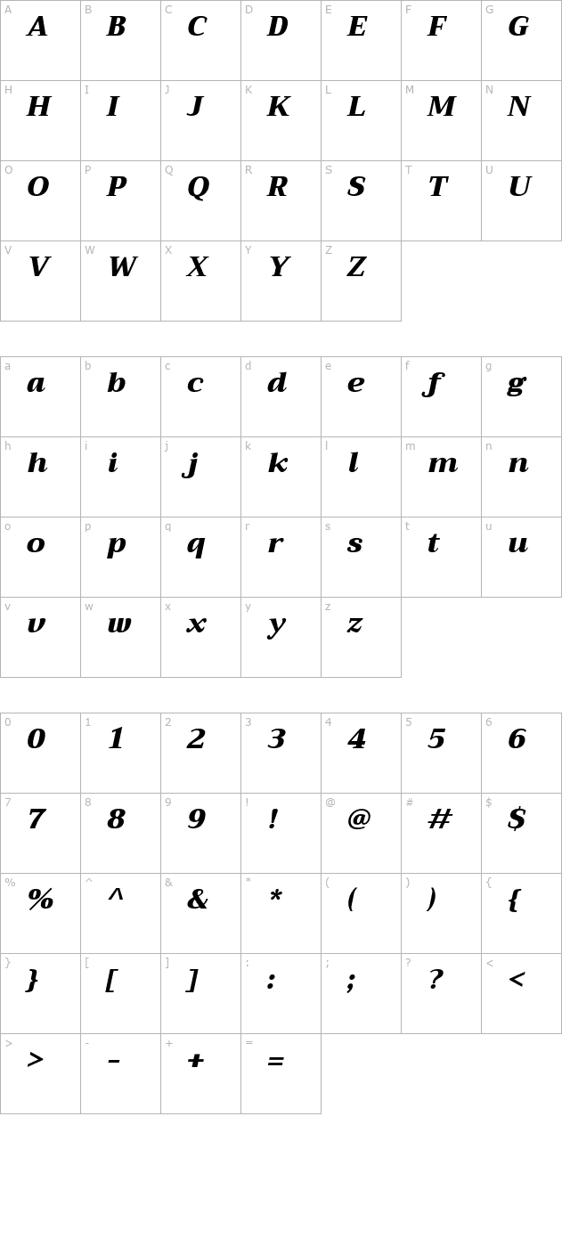 Trirong Black Italic character map
