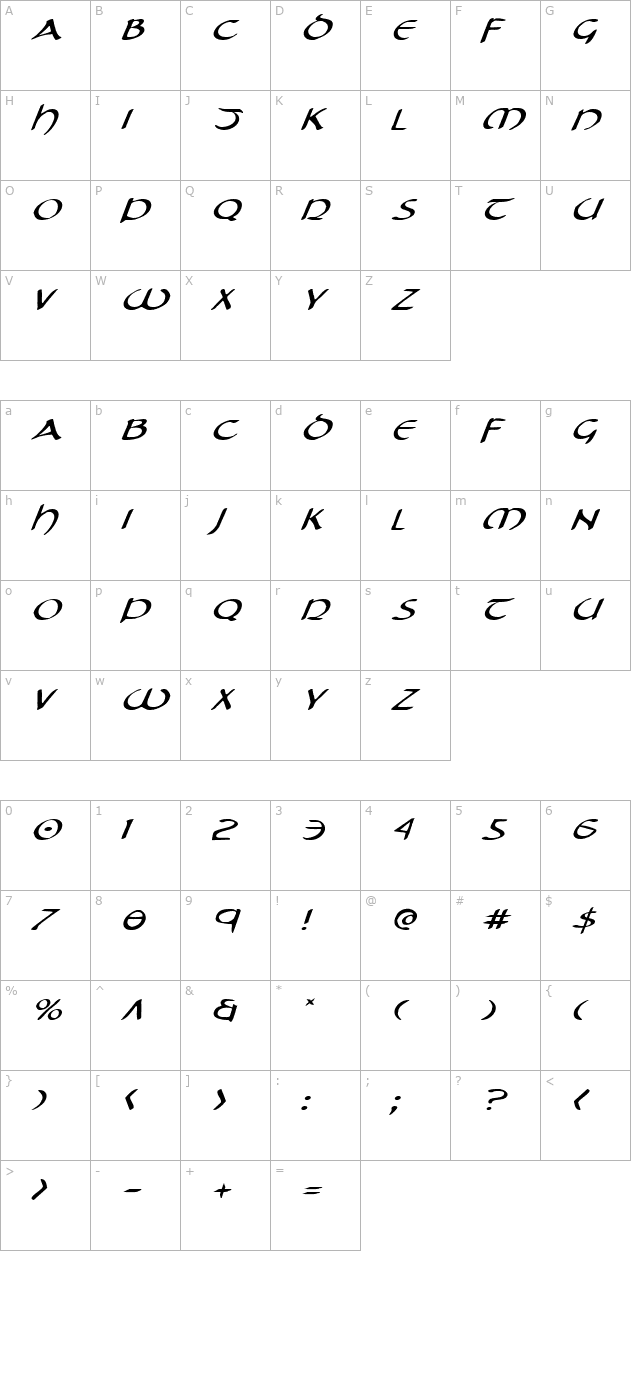 tristram-expanded-italic character map