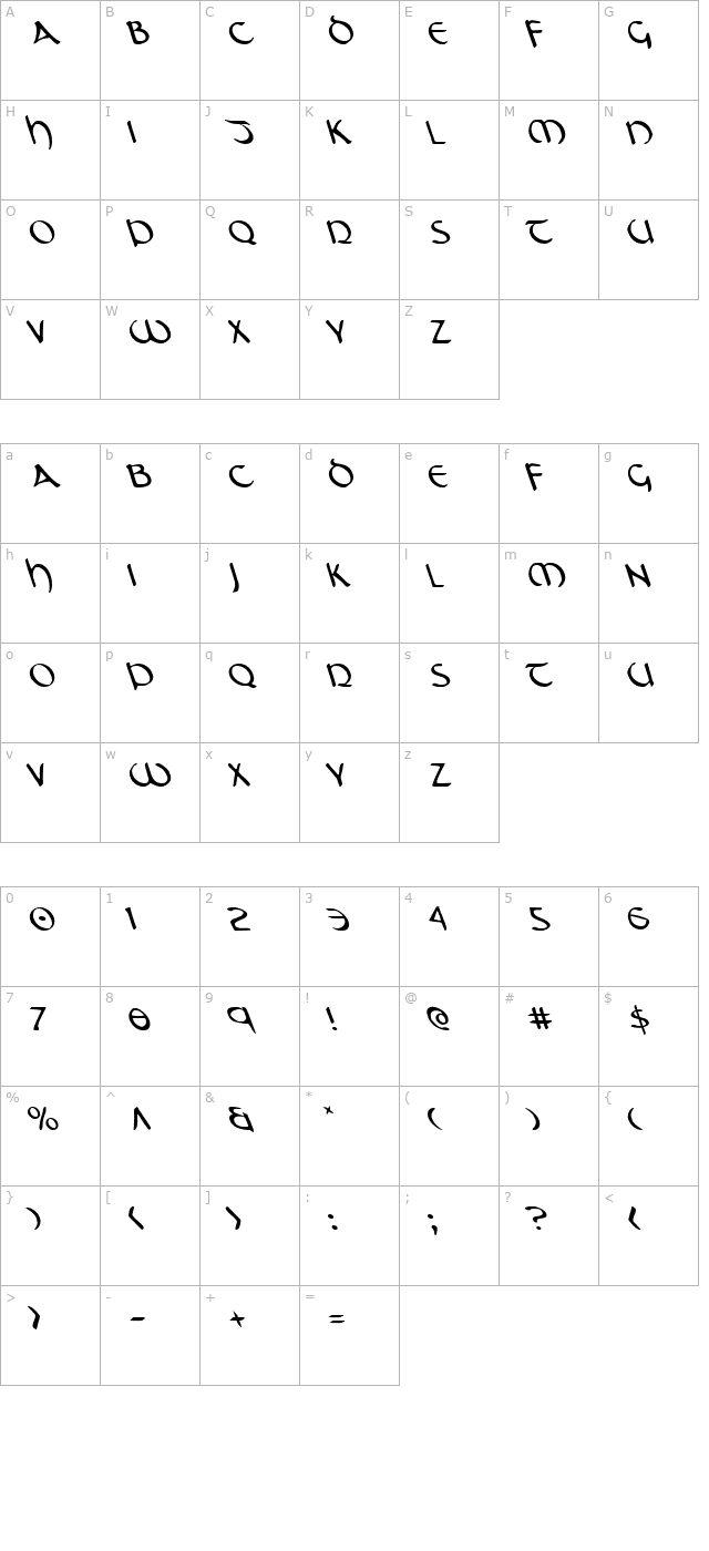 Tristram Leftalic character map