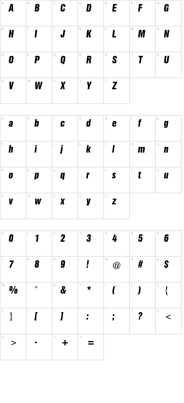 Triumvirate CG Inserat Italic character map