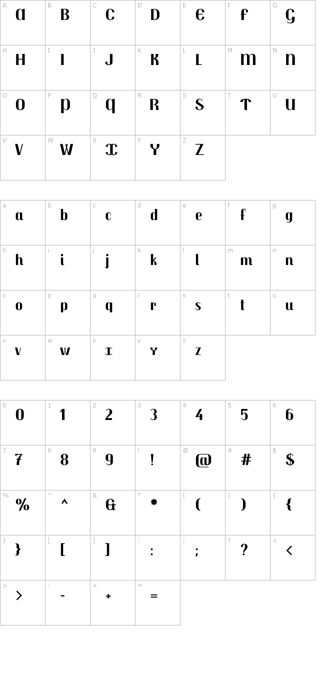 Trochut Bold character map