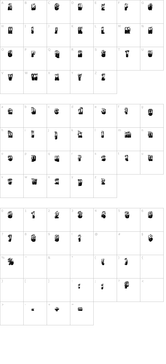 Trop Flou character map