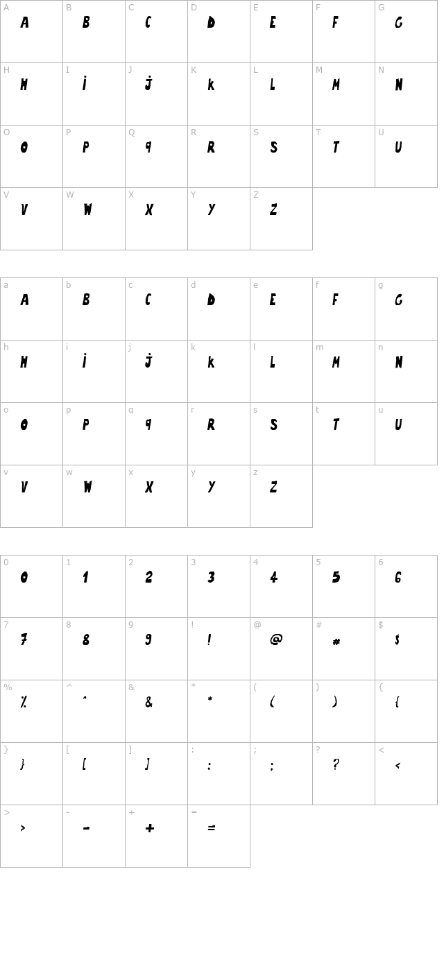 trouble-italique character map