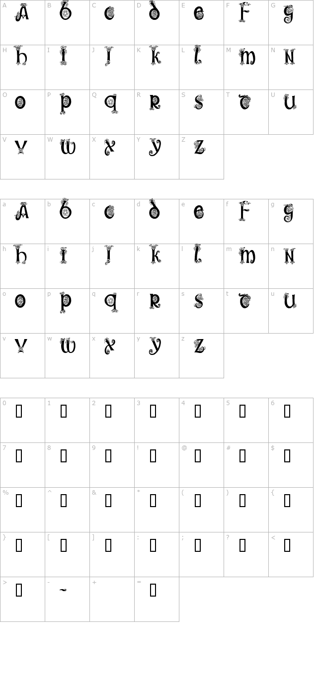 Trueheart Condensed character map