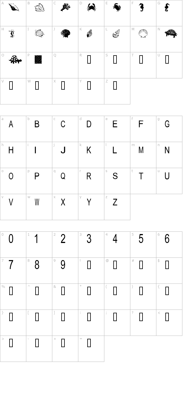 tungfont-shell character map