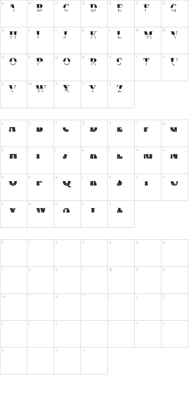 tusca character map