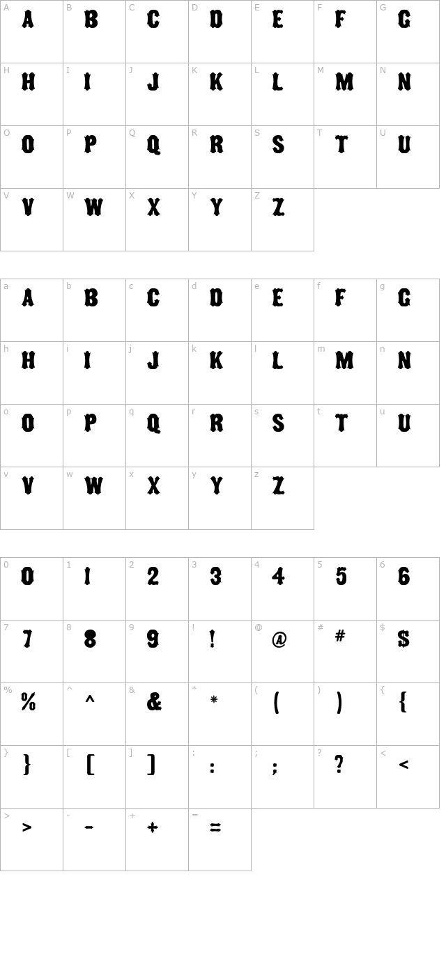 Tuscan MF Narrow character map