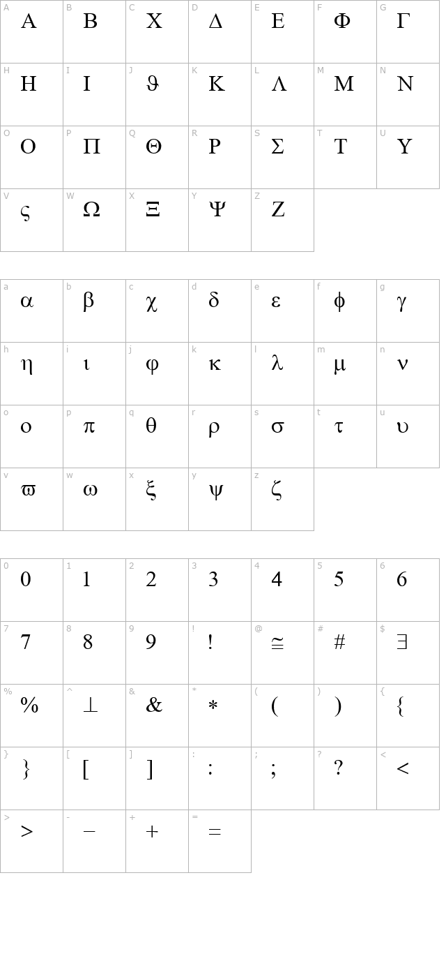 TWA Symbol character map