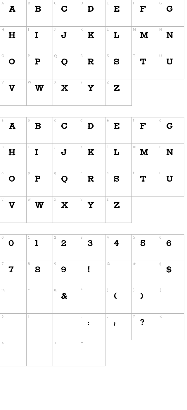 TypeNo2 character map