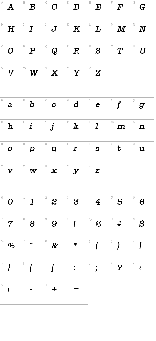 typewriter-mediumita character map