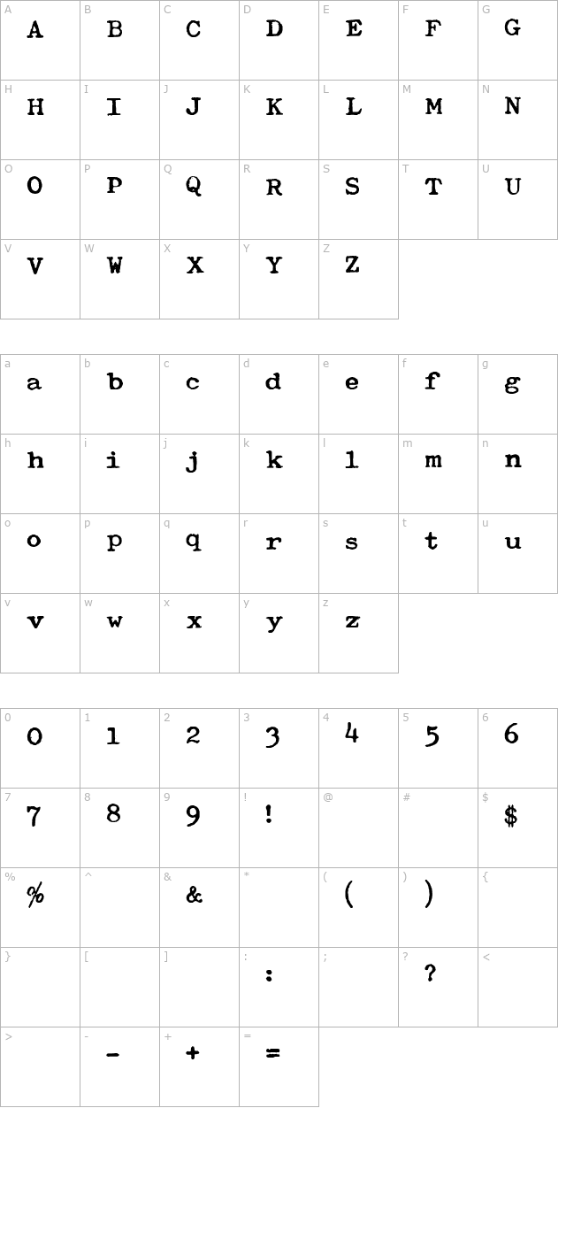 typewriter-royal-200 character map