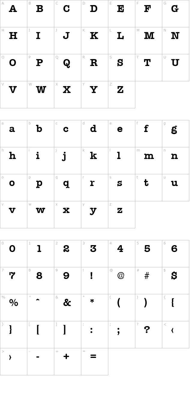 typewriter-serial-bold character map